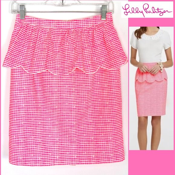 Lilly Pulitzer Dresses & Skirts - Lilly Pulitzer Thyme Scallop Peplum Gingham Skirt Fiesta Pretty Pink  Size 2